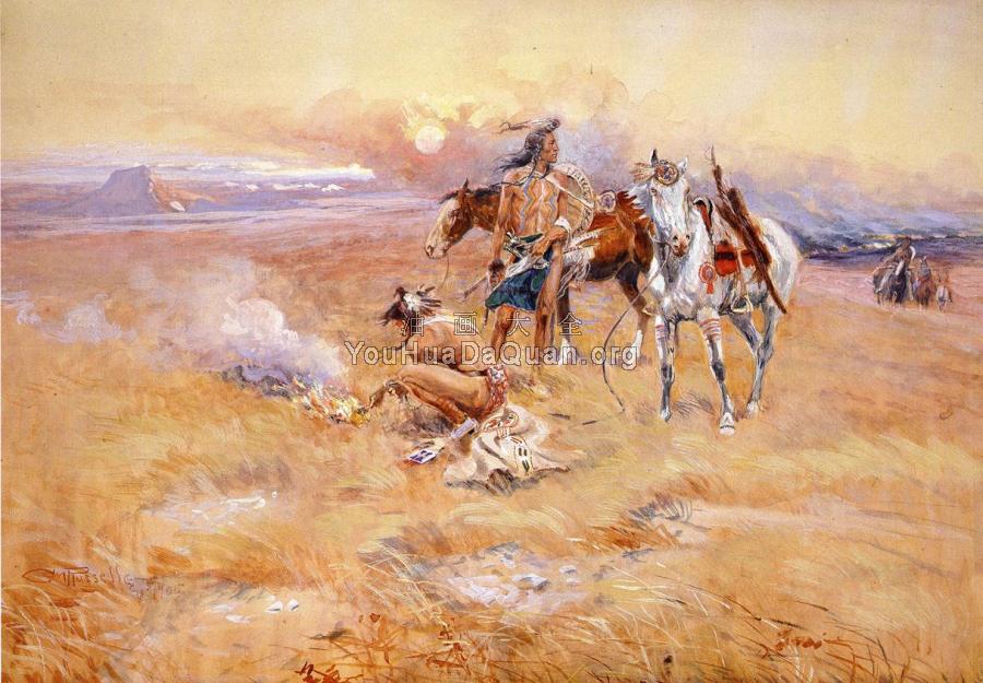 Blackfeet Burning Crow Buffalo Range - 查尔斯·马里安·拉塞尔